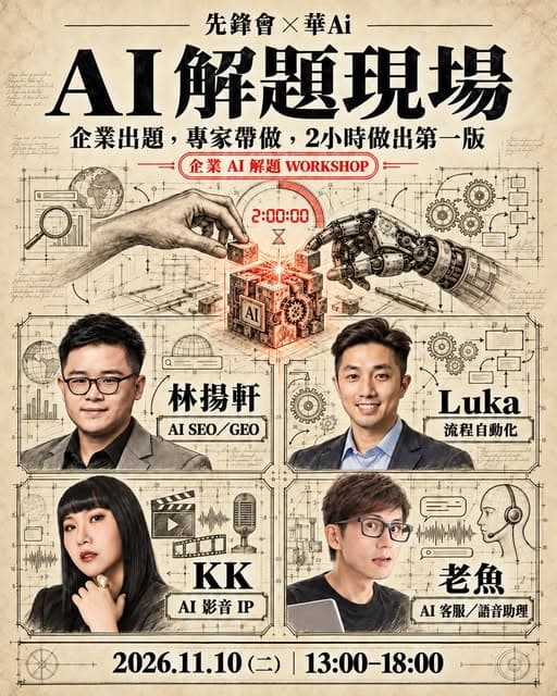 企業出題、AI現場開發解題:AI 實作 Workshop,現場做出解法
「AI